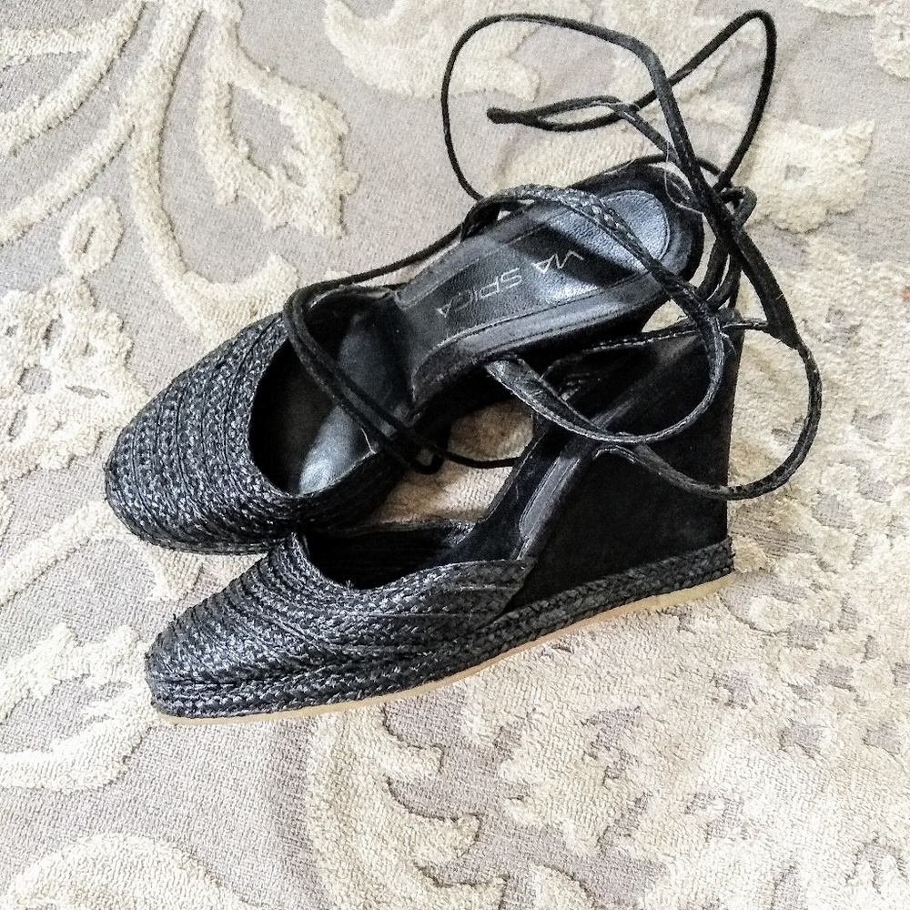 Via Spiga Black suede wedge espadrilles